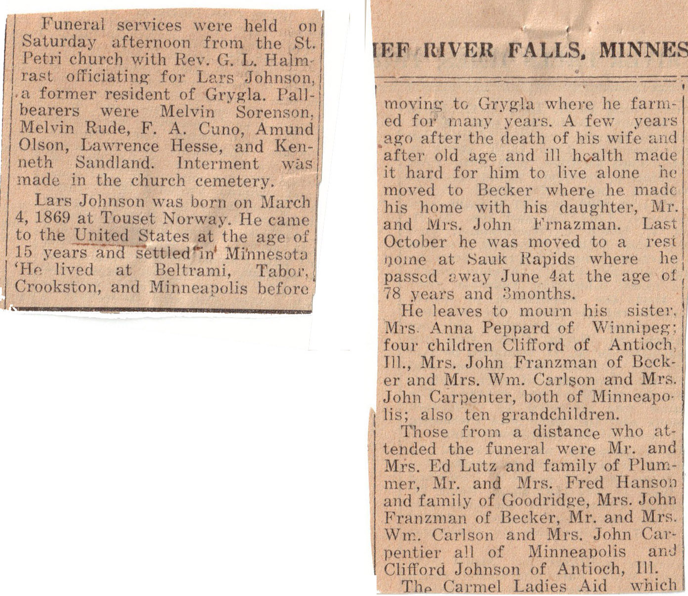Lars Johnson's Obituary