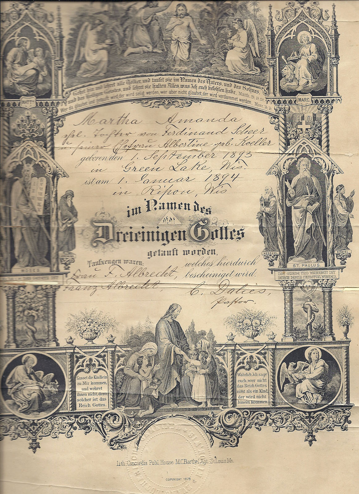Baptism Certificate - Martha Scheer