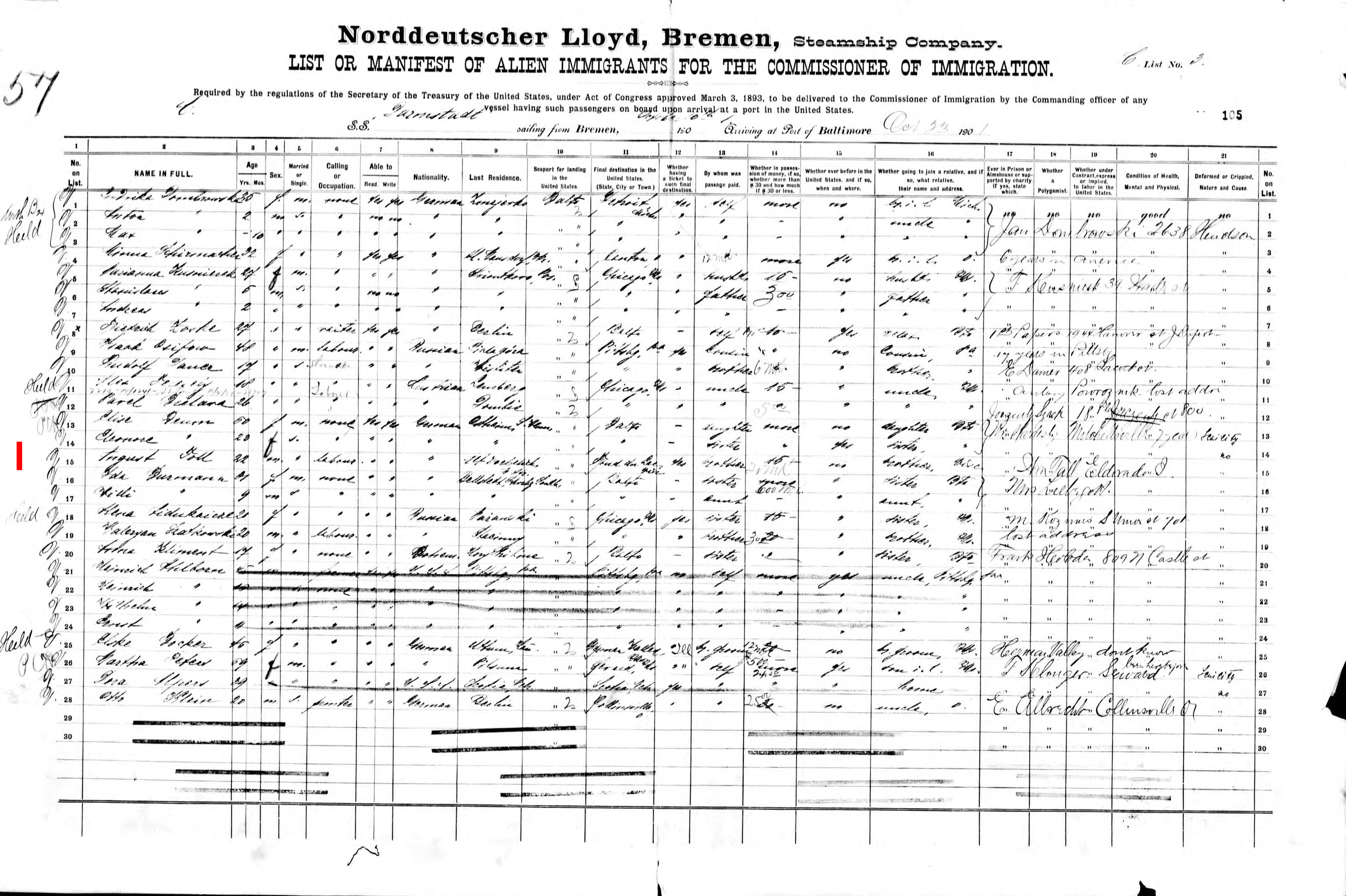 Baltimore Passenger List